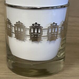 Vtg MCM Metallic Silver Overlay Trolley Car Low Ball Glasses Barware Street Car